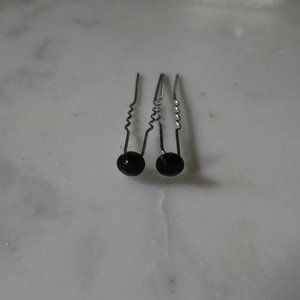 Extra long Crystal Hair Pins set of 2 black crystal silver tone formal hair pins